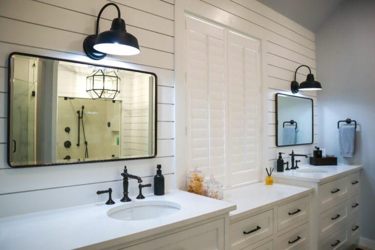 Jennings master bathroom remodel with shiplap wall